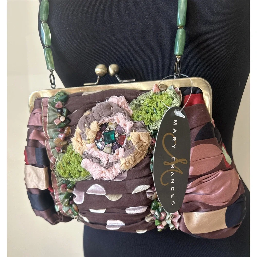 NWT Mary Frances Polka Dot Embellished Semi Precious Stone Purse Clutch Bag